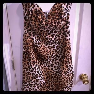 Leopard print strapless mini dress